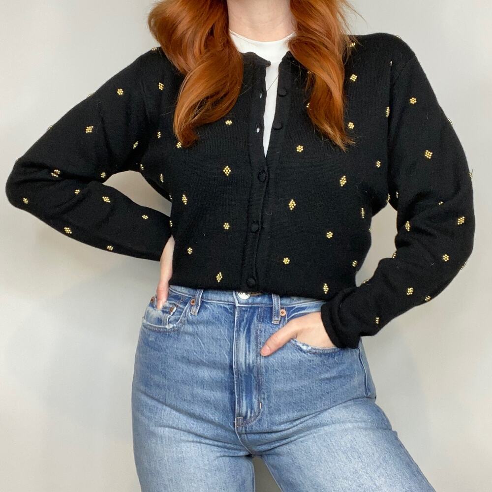 Vintage Black and Gold Women's Cardigan